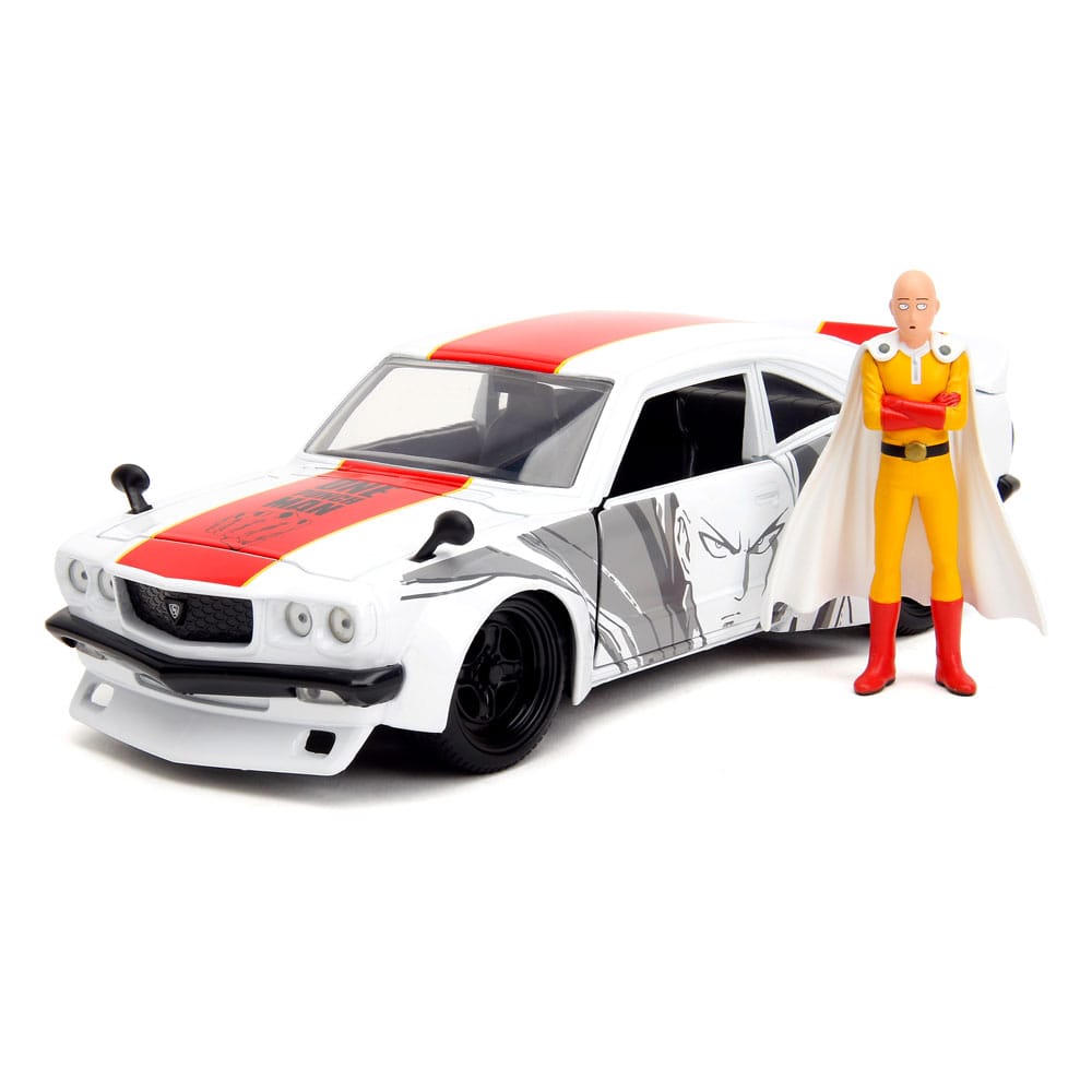 One Punch Man Hollywood Rides Diecast Model 1/24 1974 Mazda RX-3 with One Punch Man Figur
