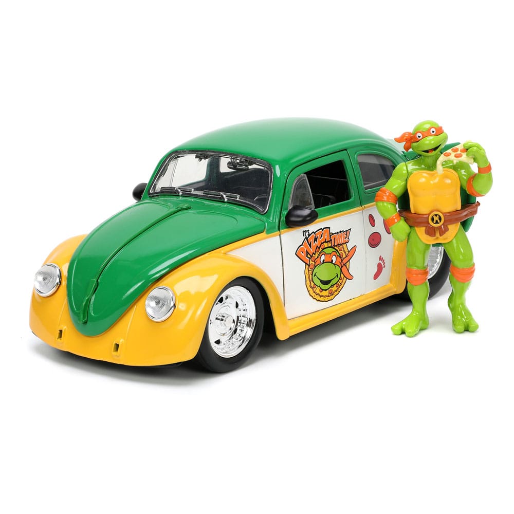 Teenage Mutant Ninja Turtles Hollywood Rides Diecast Model 1/24 VW Drag Beetle with Michelangelo Figur